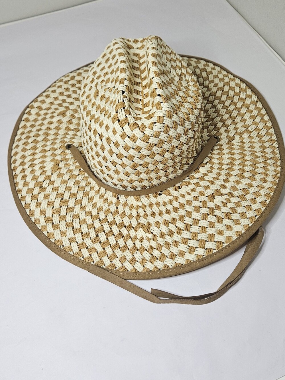 Lele Sadoughi Woven Straw Hat OS Natural Tan Checkered